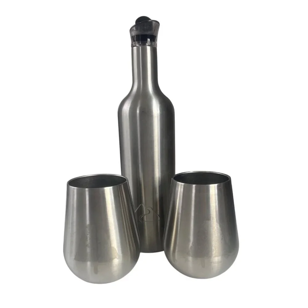 Ozark Trail Stainless Steel Wine Bottle Set 2 Stemless Tumblers Insulated Silver